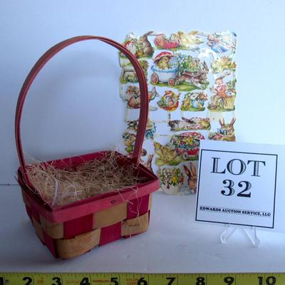 Vintage Smaller Size Easter Basket and 1980s German Easter Scraps