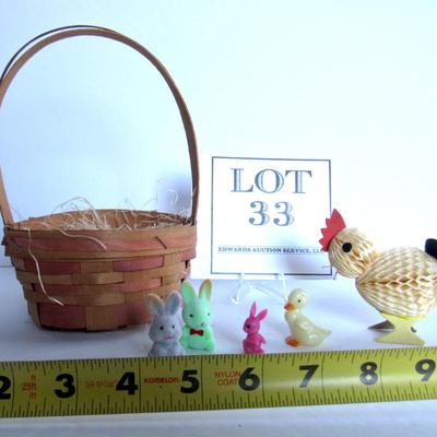 Smaller Vintage Easter Basket and Honeycomb Chick With Minis