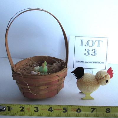 Smaller Vintage Easter Basket and Honeycomb Chick With Minis