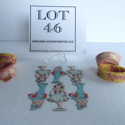 Vintage Lot of Valentine Scraps and Easter Paper Ribbon