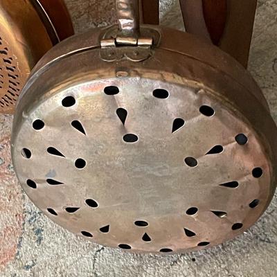ANTIQUE CAST IRON AND COPPER NUT ROASTER
