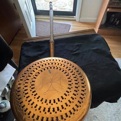 ANTIQUE CAST IRON AND COPPER NUT ROASTER