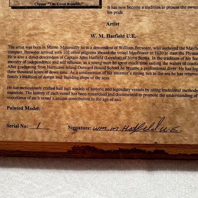 N280 Vintage W.M. Hatfield Clipper â€œThe Great Republicâ€ 1/2 Hull Wood Model