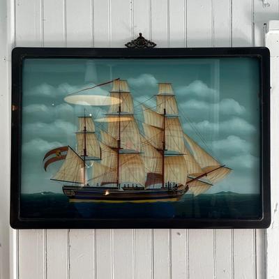 N283 Antique Reverse Glass Hand-painted Chinese Clippership
