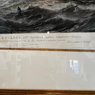 N284 Antique Henry A. Papprill â€œHer Majestyâ€™s Steam Frigate Cyclops of Spitheadâ€ Hand Colored Aquatint on Paper