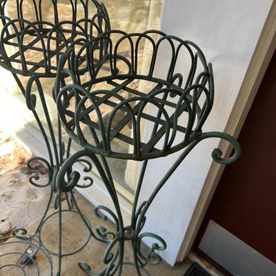Pair of Green Metal Plant Stands & More (Y-RG)