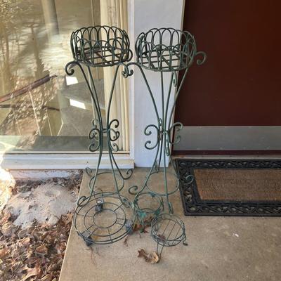 Pair of Green Metal Plant Stands & More (Y-RG)
