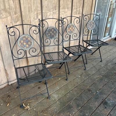 Four Folding Wrought Iron Patio Chairs (D-RG)