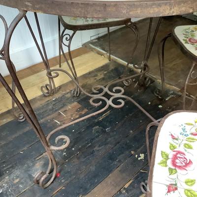 332 Portuguese Hand Painted Tile Top & Iron Table and Chairs