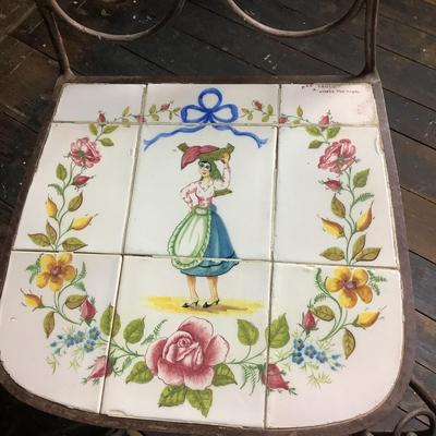 332 Portuguese Hand Painted Tile Top & Iron Table and Chairs