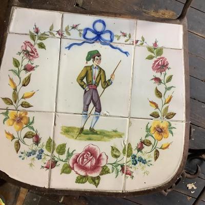 332 Portuguese Hand Painted Tile Top & Iron Table and Chairs