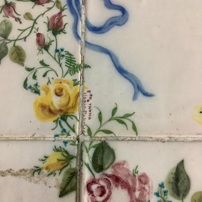 332 Portuguese Hand Painted Tile Top & Iron Table and Chairs