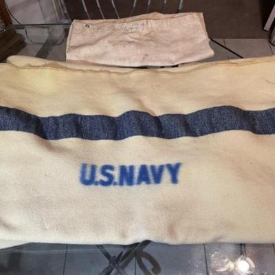 World War II Era United States Large Navy Blanket Preowned from an Estate in Fair-Good Condition.
