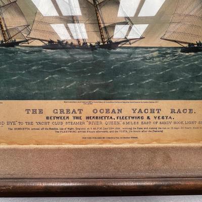 N289 Antique Currier & Ives Colored Lithograph â€œThe Great Ocean Yacht Raceâ€ Charles Parson