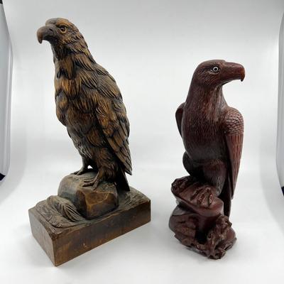 N291 Two Bald Eagle Wood Carvings