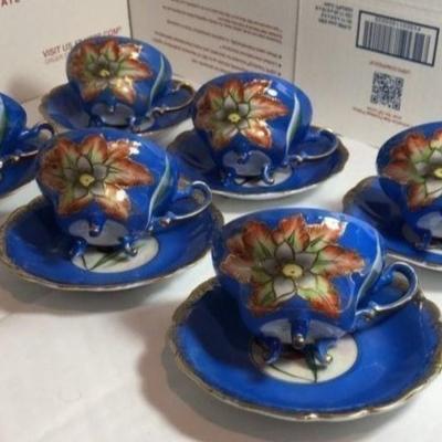 6-Vintage Royal Sealy China Japan 6 Footed Espresso Cups & Saucers Lusterware Superb Condition & Workmanship. (12-Total Pieces).