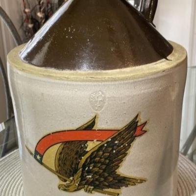 Vintage Eagle Decaled Stoneware 2 Gallon Jug Crock 13