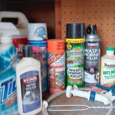 Variety of full to mostly full chemicals for the house - insect control - cleaning - and more