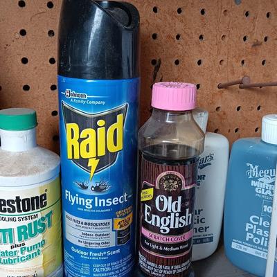 Variety of full to mostly full chemicals for the house - insect control - cleaning - and more