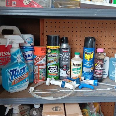 Variety of full to mostly full chemicals for the house - insect control - cleaning - and more