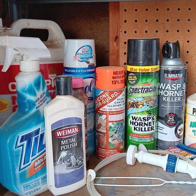Variety of full to mostly full chemicals for the house - insect control - cleaning - and more