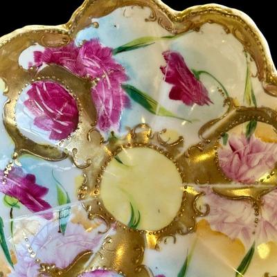 Vintage hand painted & guilded bowl~