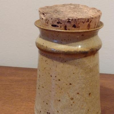 Pottery 'Magic' Vessel with Cork Lid- Different Drummer Pottery Osceola, IN- Approx 7