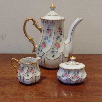 Porcelain Coffee Pot Set with Creamer and Covered Sugar Bowl