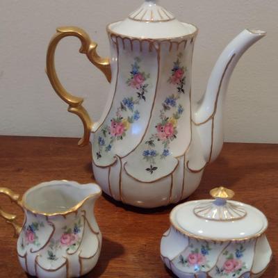 Porcelain Coffee Pot Set with Creamer and Covered Sugar Bowl