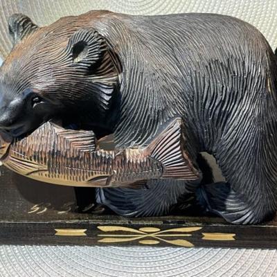 Vintage Japanese Arts & Crafts Hand Carved Bear Figure Signed from Hokkaido Japan (11