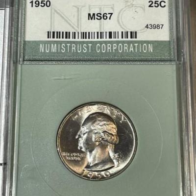 NTC Certified 1950-P MS67 Graded Washington Silver Quarter Nice Looking Coin as Pictured.