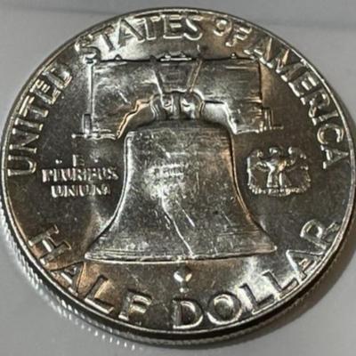 1955 Uncirculated Condition Franklin Silver Half Dollar (MS60/63 Quality).