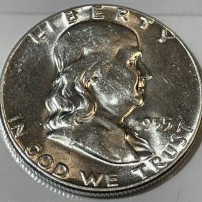 1955 Uncirculated Condition Franklin Silver Half Dollar (MS60/63 Quality).