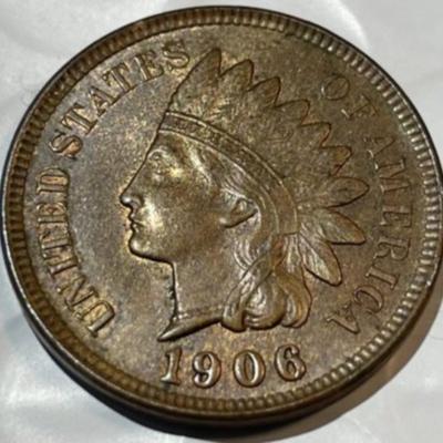 1906 CHOICE UNCIRCULATED/BROWN CONDITION INDIAN HEAD CENT AS PICTURED.