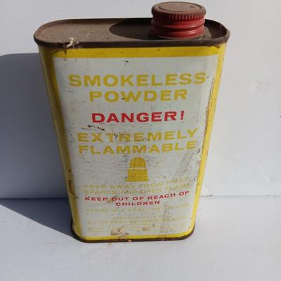 Vintage smokeless powder metal can and blasting caps empty box