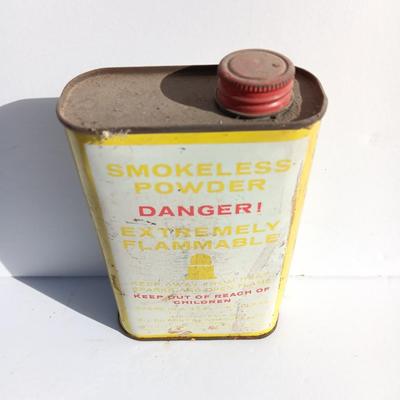 Vintage smokeless powder metal can and blasting caps empty box