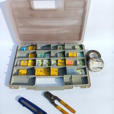 Organizer box with assortment of fuses and some hand tools