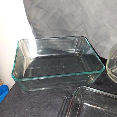 FARBERWARE ELECTRIC CANOPENER, GLASS BAKING DISHES AND GLASS DECANTER
