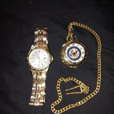 PRESIDENT POCKET WATCH WITH CHAIN AND MENS WRISTWATCH