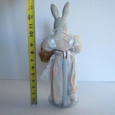 Tall Full Body Easter Rabbit Doll on Stand With Basket of Eggs