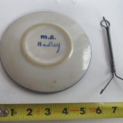 Hand Made Pottery Plate by M A Hadley and Plate Hanger