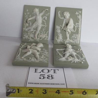 Fancy Jasperware Bisque Figural Wall Plaques, Read Description