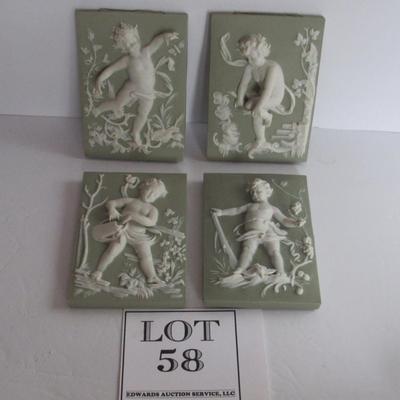 Fancy Jasperware Bisque Figural Wall Plaques, Read Description