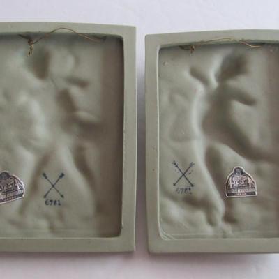 Fancy Jasperware Bisque Figural Wall Plaques, Read Description