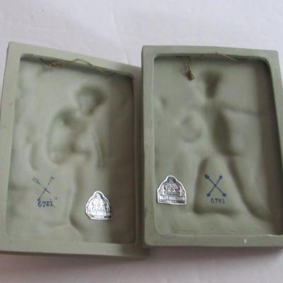 Fancy Jasperware Bisque Figural Wall Plaques, Read Description