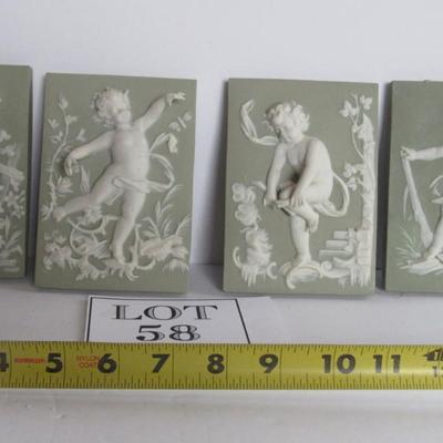 Fancy Jasperware Bisque Figural Wall Plaques, Read Description