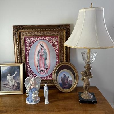 Religious Picture, Lamp and Figurines