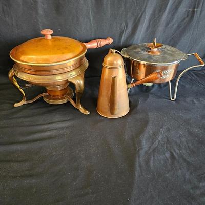 Copper Chafing Dishes and Copper Coffee/Tea Kettle (K-DW)