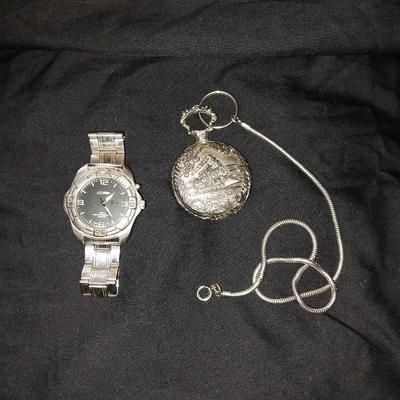 HENRY ANTIMAGNETIC POCKET WATCH AND MENS WATER RESISTENT SIVER TONE WRISTWATCH