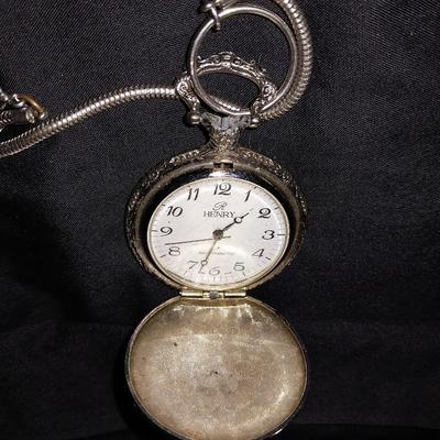 HENRY ANTIMAGNETIC POCKET WATCH AND MENS WATER RESISTENT SIVER TONE WRISTWATCH